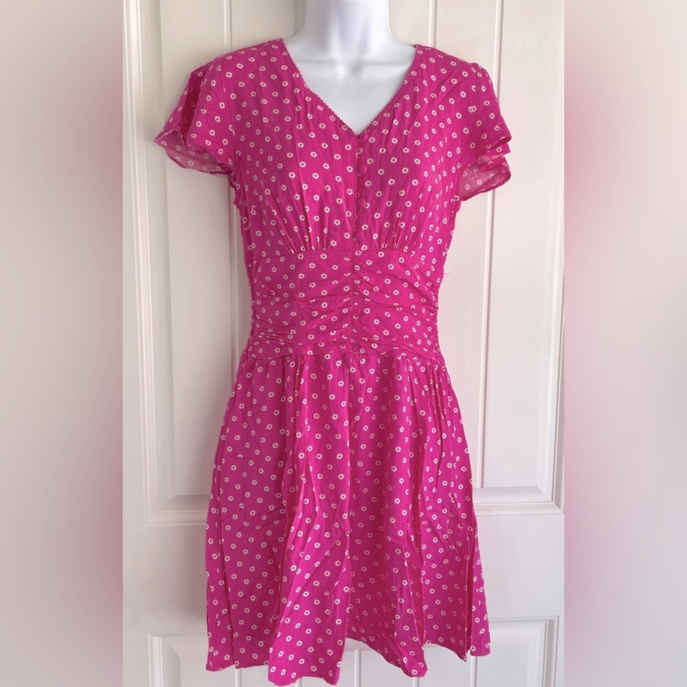 Matilda Jane Bright Pink & White Daisy Floral Button Up Cottagecore Dress Sz S